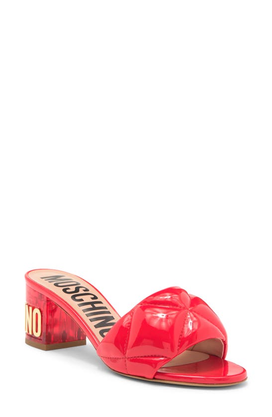 Shop Moschino Patent Quilted Block Heel Sandal In Red
