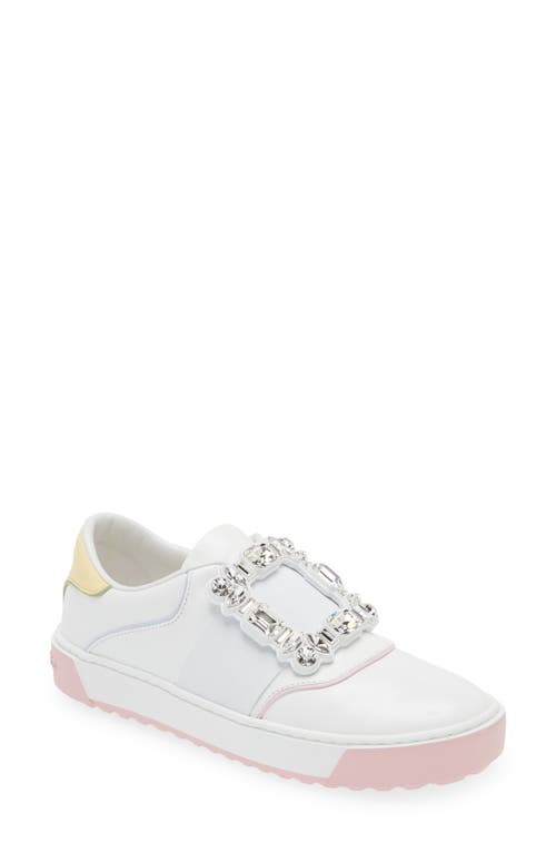 Very Vivier Crystal Buckle Slip-On Sneaker in White Multi