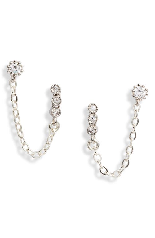 Maven Double Stud Chain Earrings in Silver