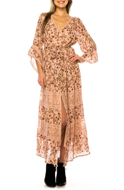 Floral Print Bell Sleeve Maxi Dress in Mystic Rose