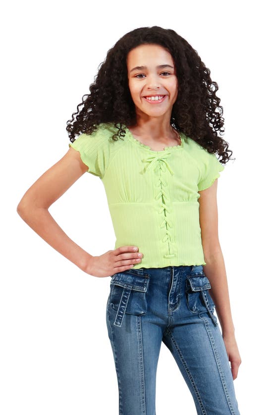 Shop Truce Kids' Lace-up Detail Rib Top In Lime