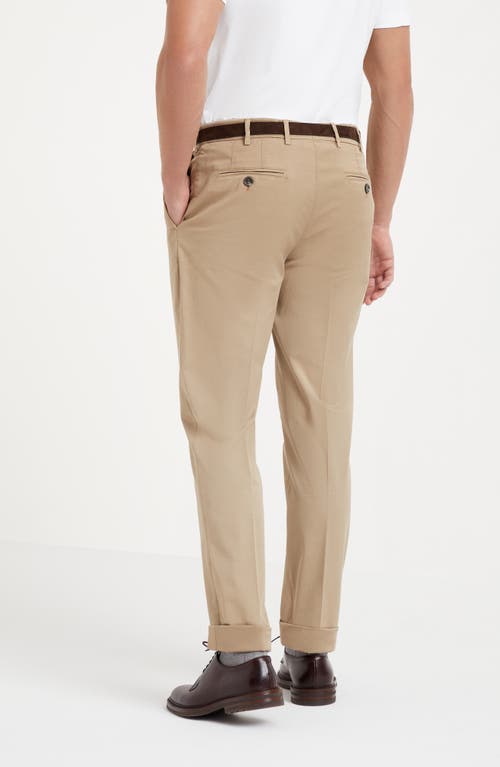 Shop Brunello Cucinelli Garment-dyed Italian Fit American Pima Cotton Comfort Gabardine Trousers In Brown