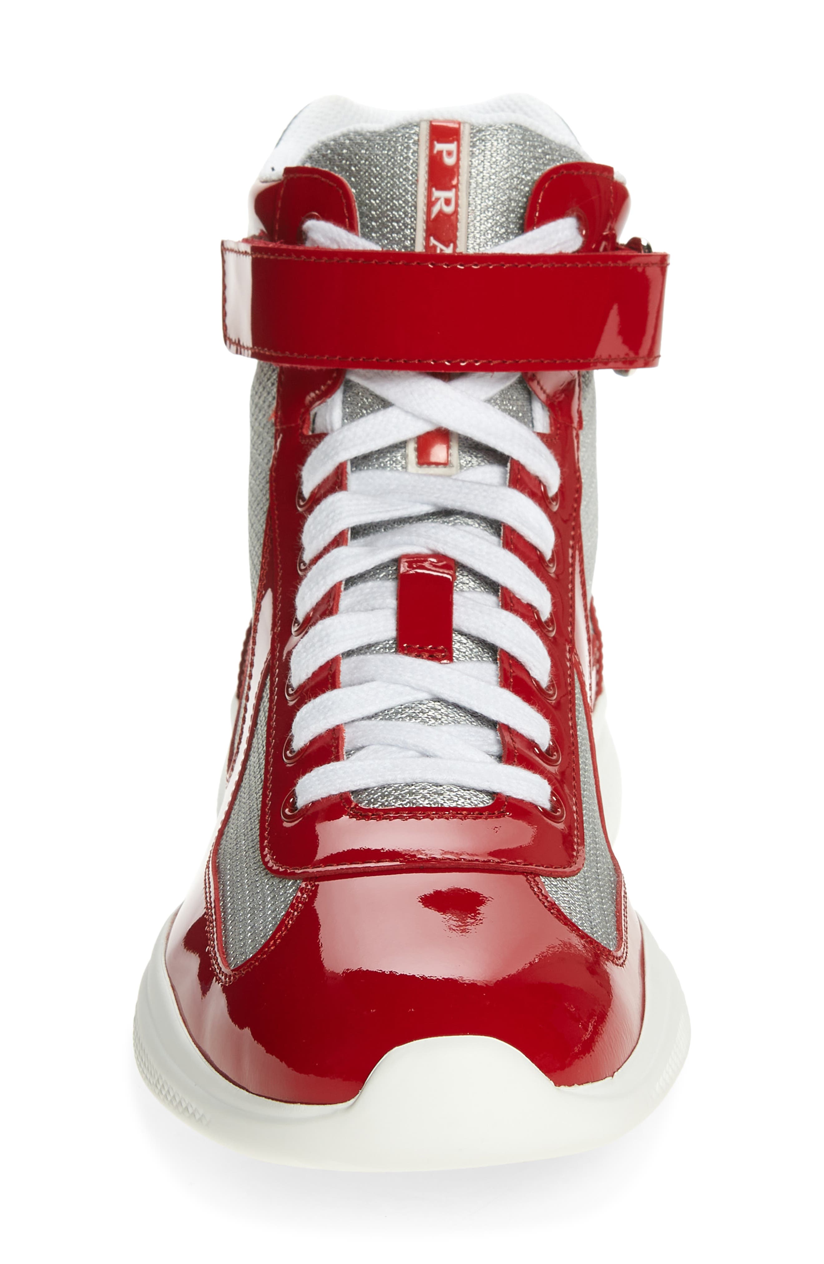 Prada America's Cup Bike High Top Sneaker in Mango Argento | Smart Closet