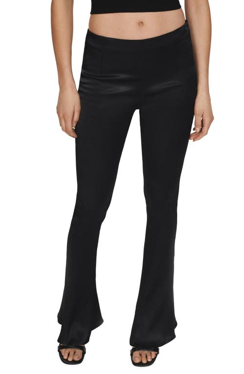 Shop Mango Low Rise Flare Satin Pants In Black