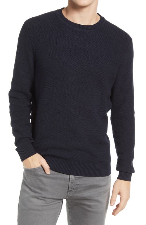Textured Cotton Crewneck Sweater in Navy