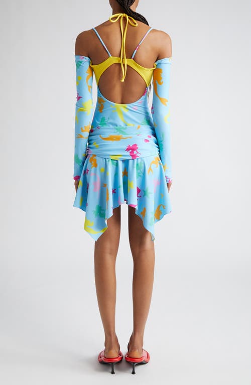 Marshall Columbia X Disney 'the Little Mermaid' Ariel Print Bikini Cutout Long Sleeve Minidress In Blue