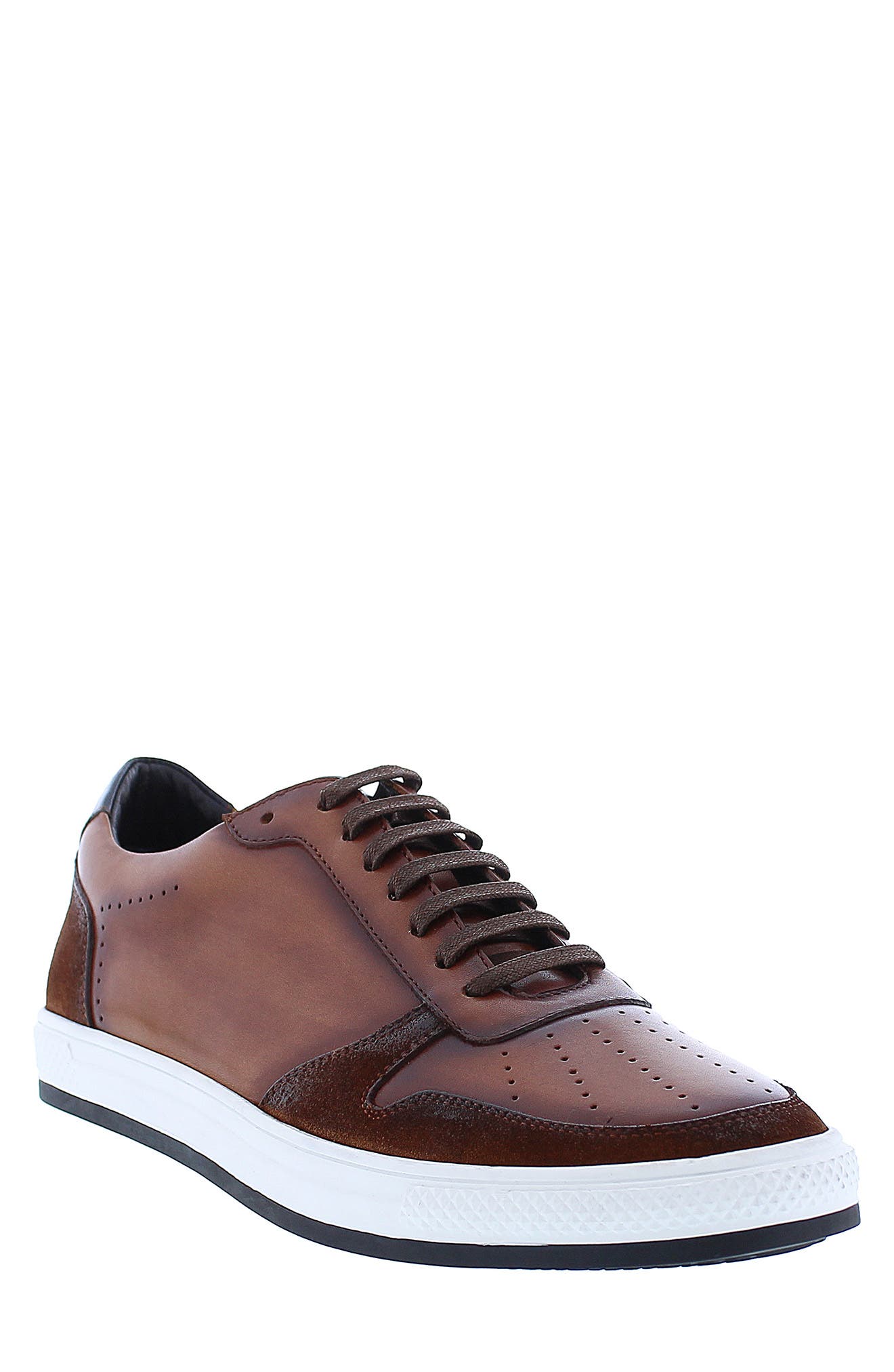 Zanzara Men's Leather Lace Up Sneakers - Clark, Size 9-1/2 Medium, Cognac