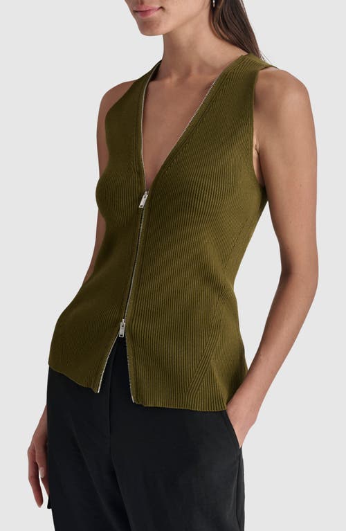 Shop Dkny Front Zip Sweater Vest In Dark Olive