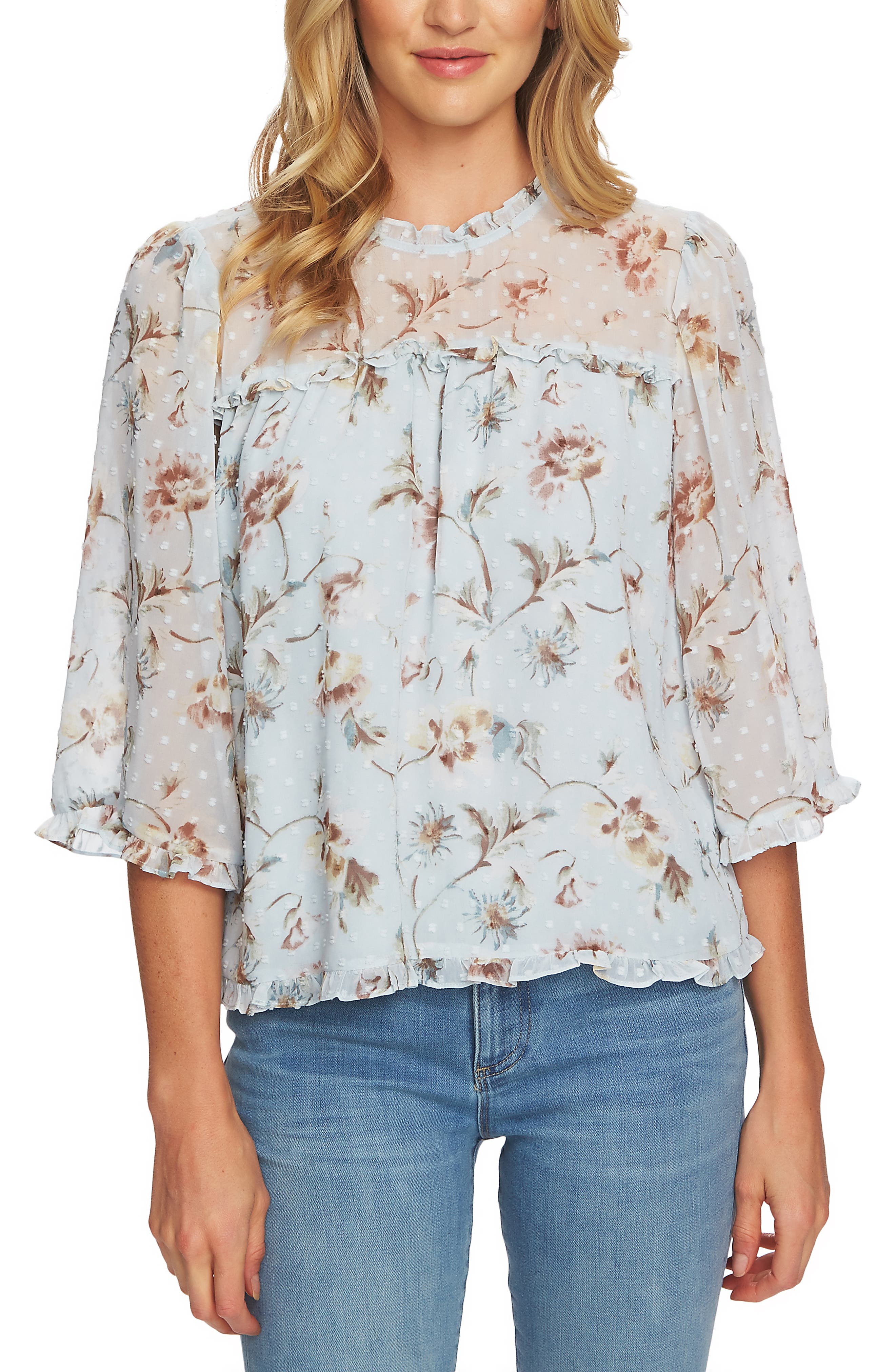 CeCe Duchess Floral Ruffle Blouse Nordstrom