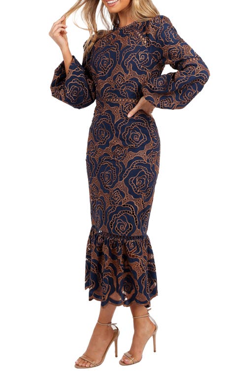 Petal And Pup Petal & Pup Pierre Long Sleeve Cocktail Mermaid Dress In Brown