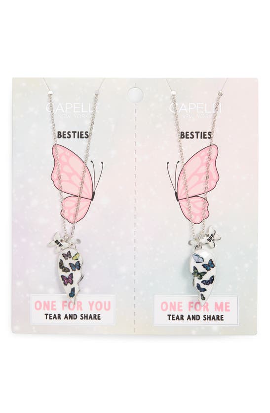 Shop Capelli New York Kids' 2-pack Bff Butterfly Pendant Necklaces In White Multi