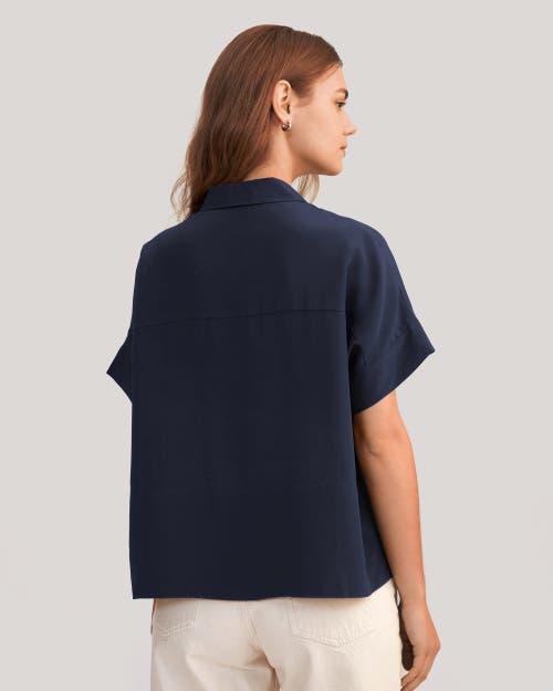 Shop Lilysilk Casual Short Sleeves Loose Silk Shirt In Navy Blue