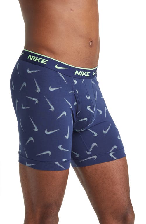 Shop Nike Dri-fit Essential Assorted 3-pack Stretch Cotton Boxer Briefs In Vibe Swoosh Print/blue