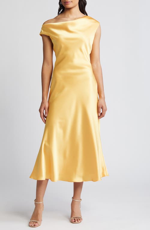 One-Shoulder Satin Midi Dress in Marigold
