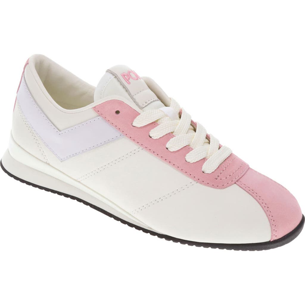 Pony Womens Ko-80 Low Genuine Leather And Suede Premium Lace Up Athletic Sneaker Shoe In Snow White/coral Blush/grey