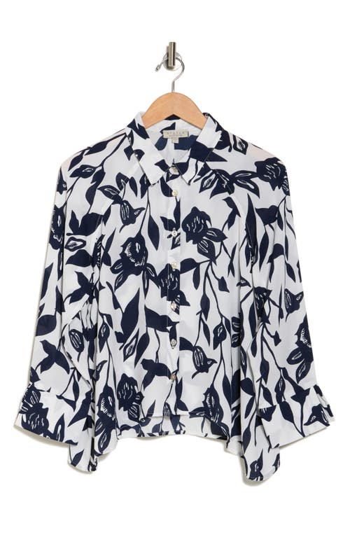Shop Chenault Floral Button-up Shirt In Navy/white