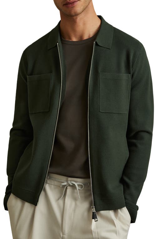 Shop Reiss Rivers Zip-up Cardigan In Dark Green