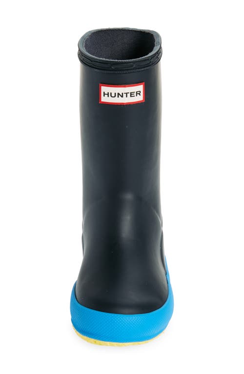 Hunter Kids' First Classic Rain Boot In Dark Blue/light Blue/yellow