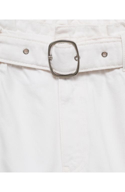 Shop Mango Belted Denim Shorts In White