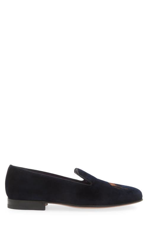 Ralph Lauren Alonzo Standing Horse Velvet Slipper In Classic Chairman Navy