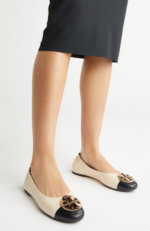 Shop Tory Burch Claire Cap Toe Ballet Flat In New Cream/black/gold