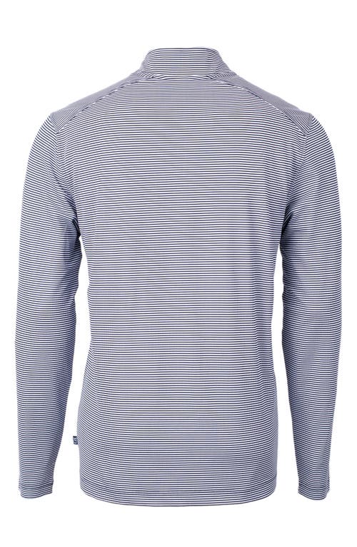 Shop Cutter & Buck Micro Stripe Quarter Zip Recycled Polyester Piqué Pullover In Navy Blue/white