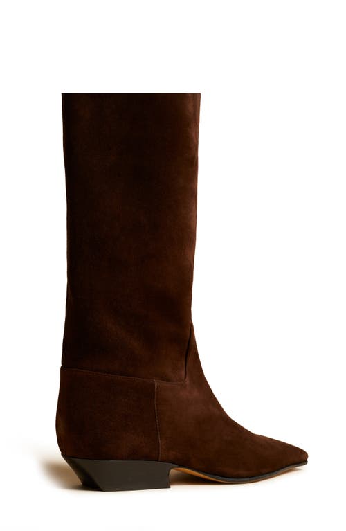 Shop Khaite Marfa Suede Knee High Boot In Coffee