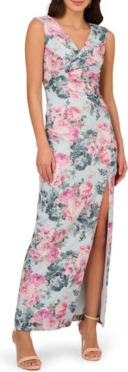 Adrianna Papell Floral Jacquard Metallic Sleeveless Gown Nordstrom