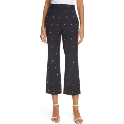 Tibi Ant Embroidered Crop Flare Pants, Blue