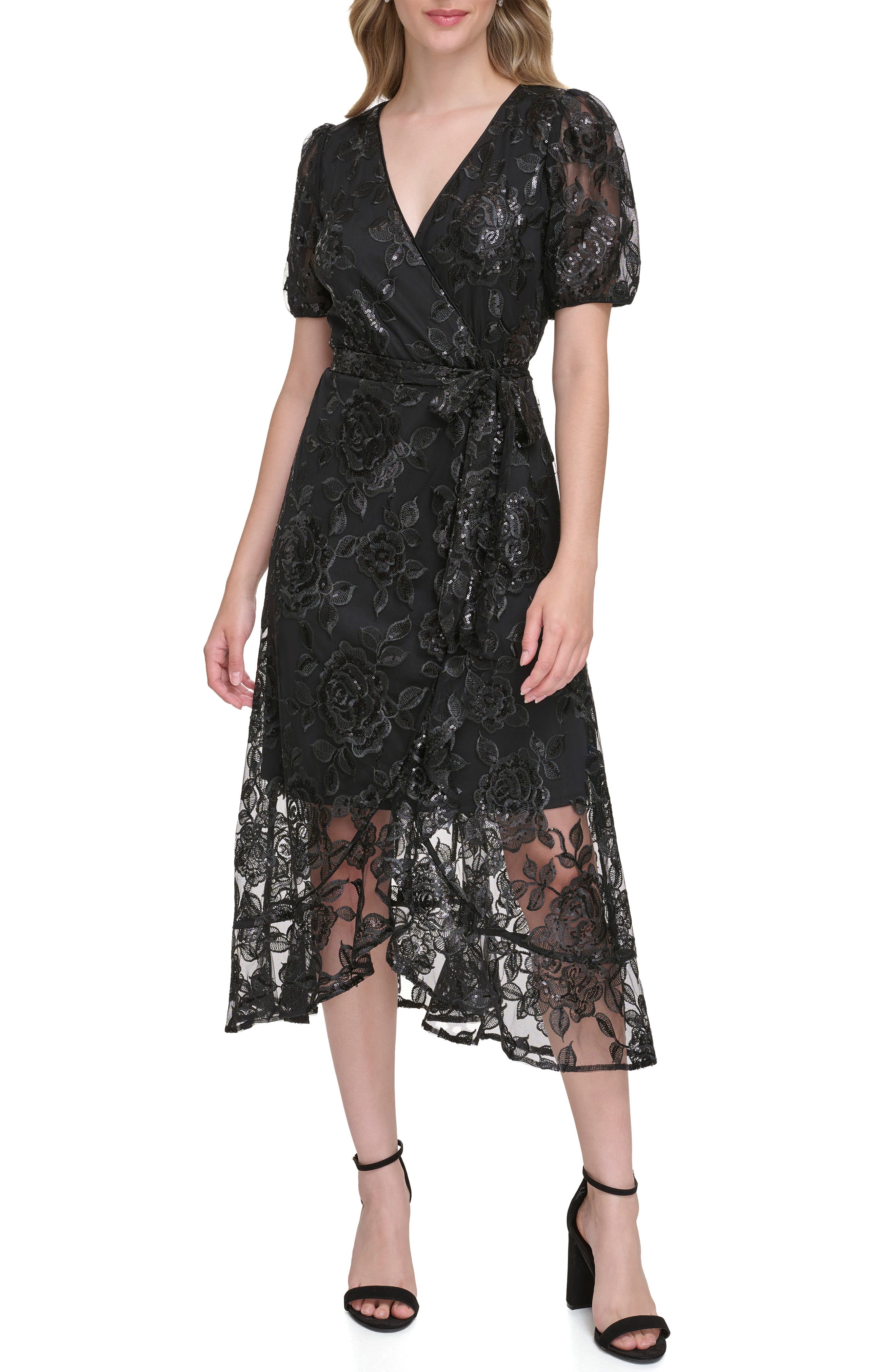 Kensie Sequin Embroidered Mesh Dress | Nordstromrack