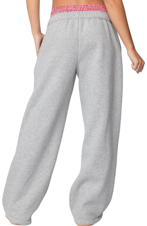 Shop Edikted Gingham Waist Wide Leg Sweatpants In Gray
