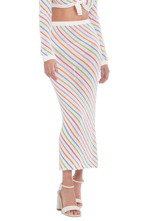 Bruna Stripe Crochet Cover-Up Skirt in Multicolor White