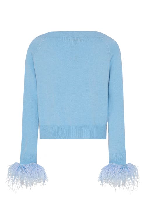 Milly Feather Cuff V-neck Long Sleeve Sweater In Ice Blue