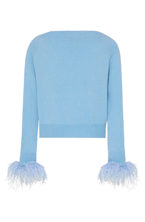 Shop Milly Feather Cuff V-neck Sweater In Ice Blue