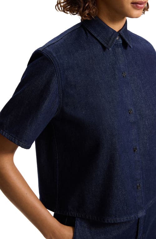 Shop Theory Boxy Denim Button-up Shirt In Indigo