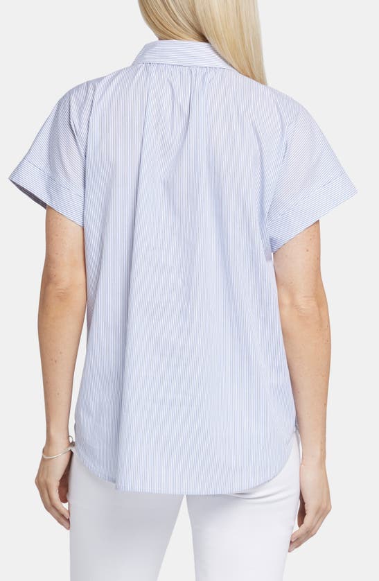 Shop Nydj Maya Stripe Short Sleeve Button-up Shirt In Blue Stripe