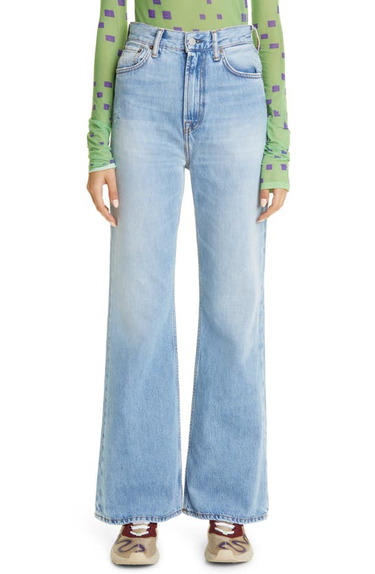 Acne Studios 1990 Distressed High Waist Bootcut Jeans In 蓝色