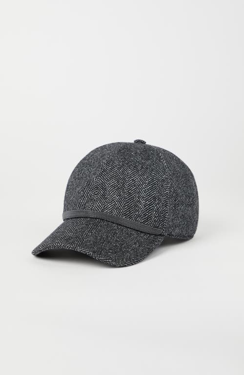 Shop Brunello Cucinelli Brushed Techno Wool Chevron Baseball Cap With Shiny Band In Anthracite