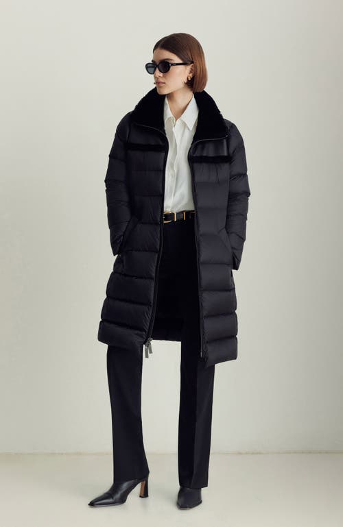 Dawn Levy Milan Down Coat With Shearling Trim In Black