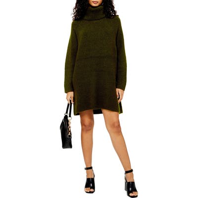 Topshop Turtleneck Sweater Dress, Green