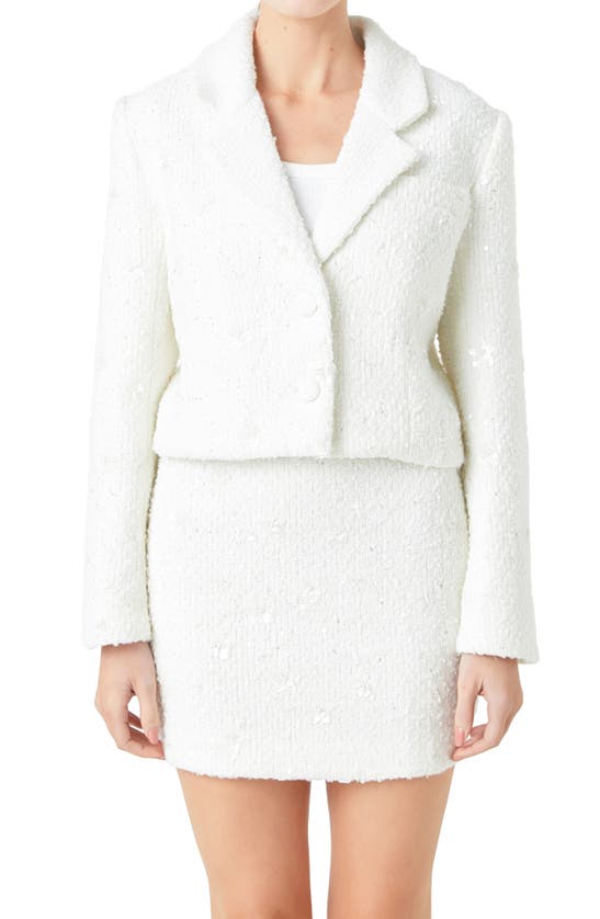 Endless Rose Sequin Crop Blazer In White