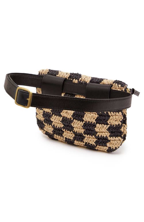 Shop Clare V . Checkerboard Woven Raffia Belt Bag In Black/natural Checker Raffia