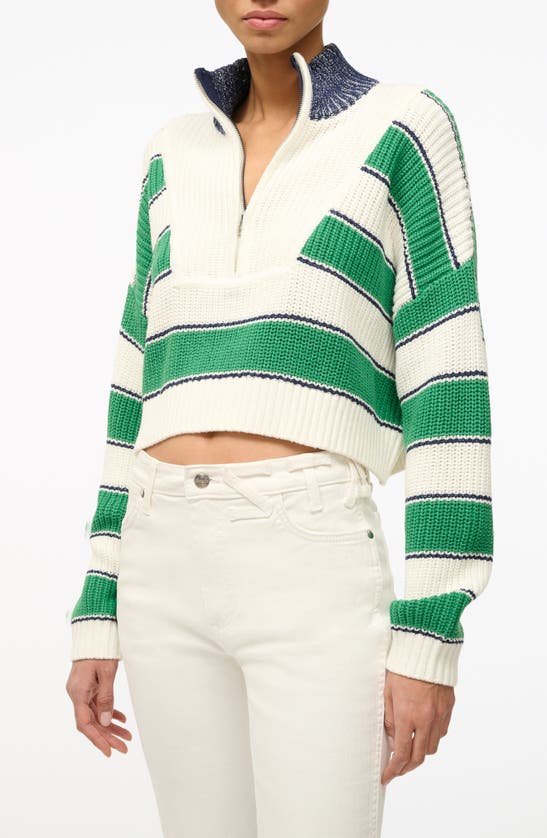 Shop Staud Stripe Crop Cotton Blend Sweater In Bungalow Stripe