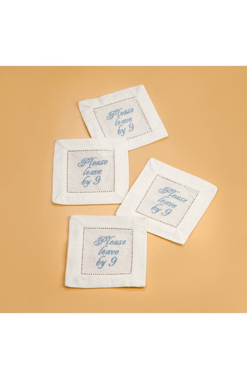Tiramisu Set Of 4 Embroidered Coasters In White/blue Text