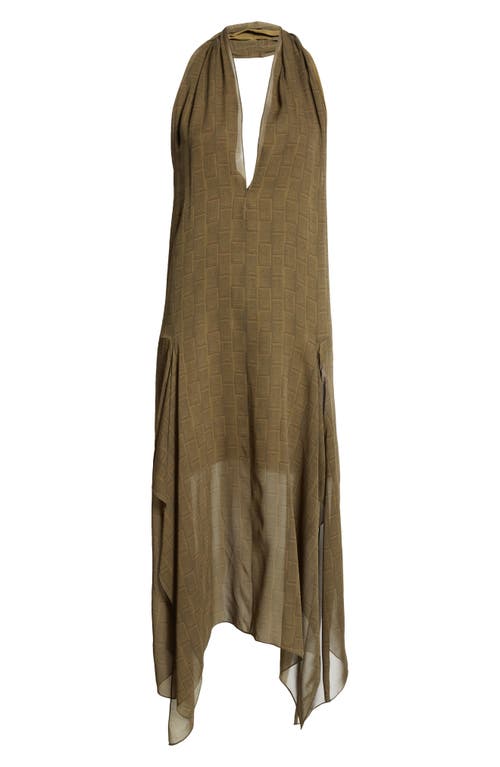 Shop Ferragamo Monogram Print Handkerchief Hem Halter Dress In Olive