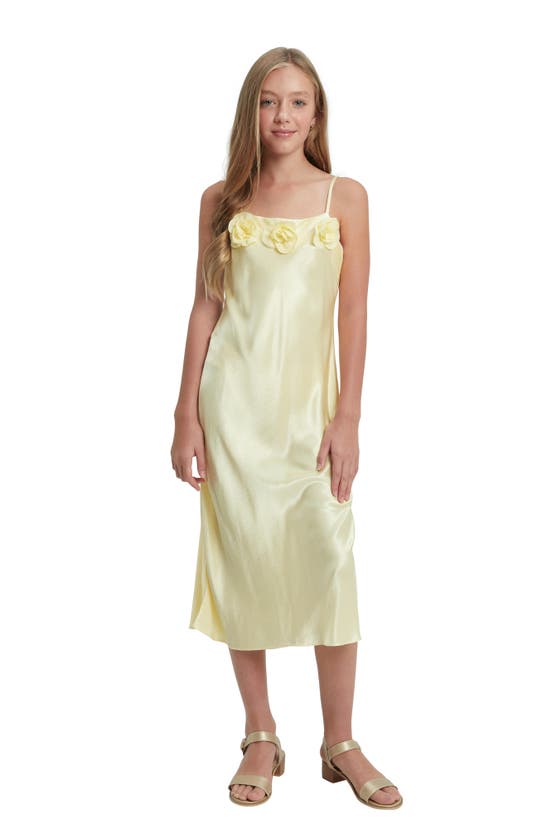 Shop Bardot Junior Kids' Rosette Satin Midi Slipdress In Canary Yellow