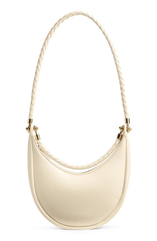 Shop Bottega Veneta Hoop Leather Hobo Bag In Sea Salt/brass