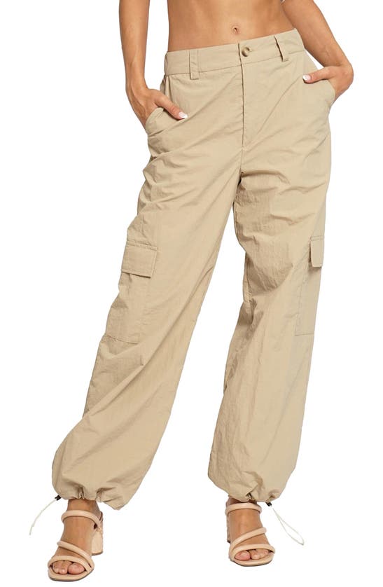 Know One Cares Nylon Cargo Pants In Khaki
