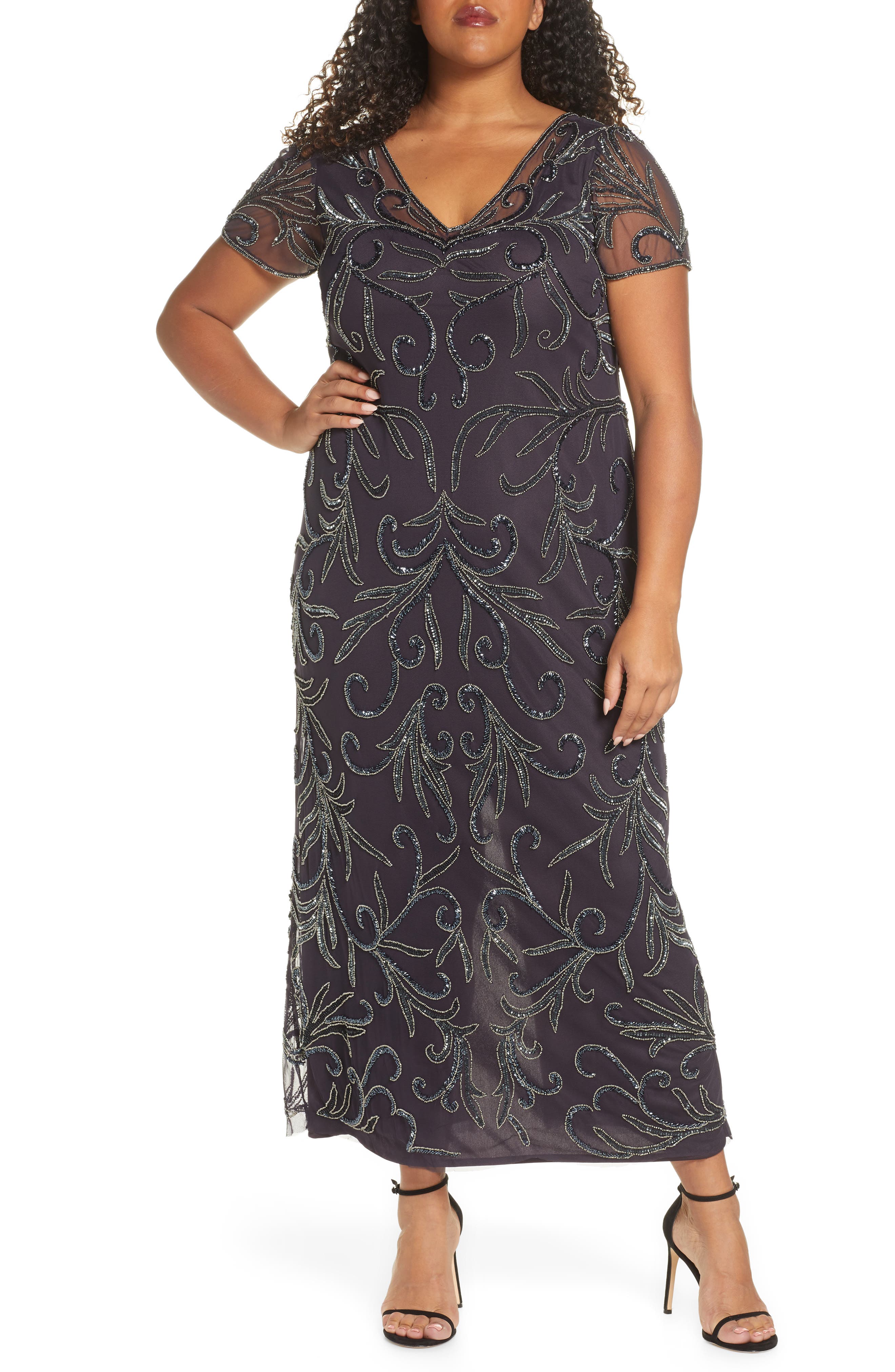 Pisarro Nights Illusion Beaded Mesh Gown (Plus Size) Nordstrom