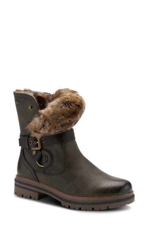 Spring Step Francala Water Resistant Faux Fur Bootie In Olive Green